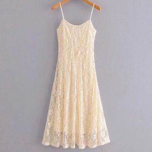 NWT ZARA SS20 ECRU SLEEVELESS MIDI LACE DRESS WITH THIN STRAPS SIZE M